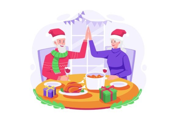 Christmas Dinner Party Illustration Graphics